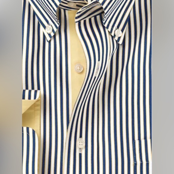 Paul Fredrick Non-iron Cotton Stripe Dress Shirt With Contrast Trim - Picture 4 of 14